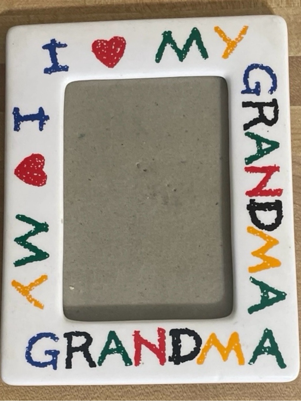 Vintage I Love My Grandma Colorful Ceramic Picture Frame Holds 3.25x4.75 Photo